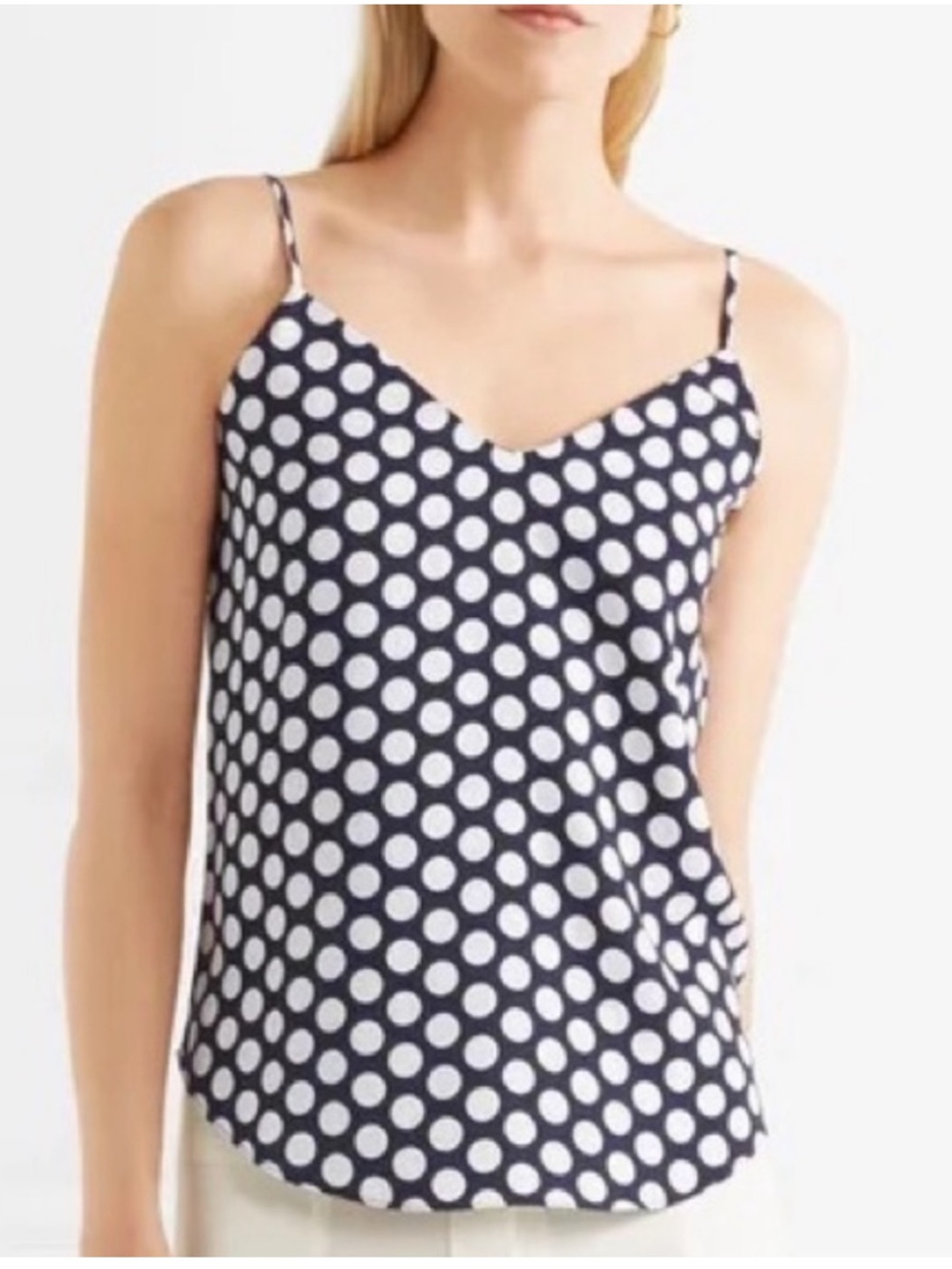 J. Crew Satin Polka Dot Tank Top Camisole Tank Top Navy Blue White 2 Office Work